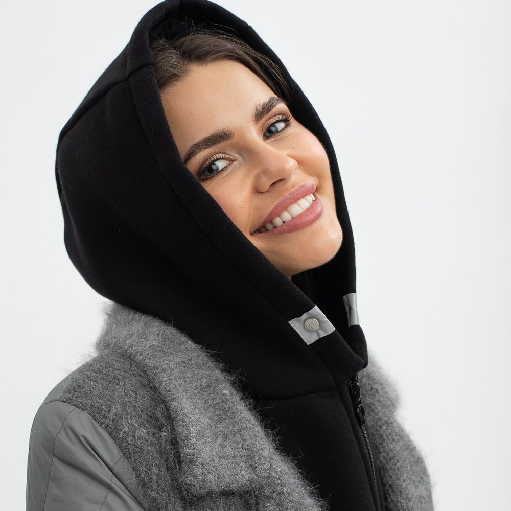 UNU Hooded Scarf Black Cotton Balaclava Hat NWT